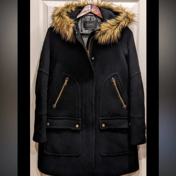 J.Crew Chateau Parka in Italian stadium-cloth wool with a faux-fur hood size 8 - Picture 1 of 4